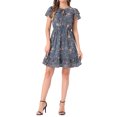 thumbnail image 1 of INSPIRE CHIC Women's Ruffle Sleeve Self-Tie V Neck Above Knee Ruffled A-Line Floral Chiffon Dress L Dusty Blue, 1 of 6