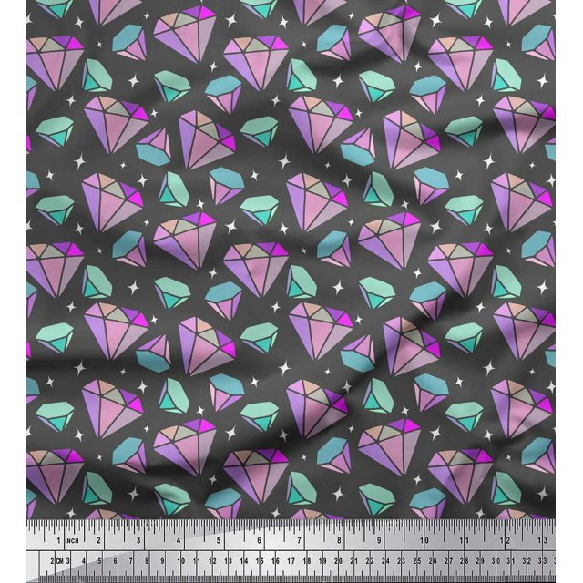 Soimoi Gray Velvet Fabric Star & Diamond Geometric Fabric Prints By Yard 58 Inch Wide