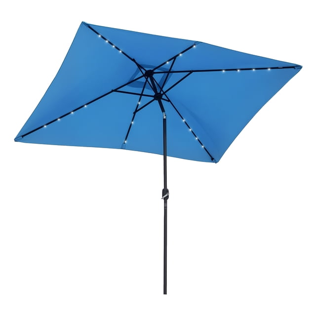 Outsunny Solar Parasol de Patio avec DEL et Inclinaison, Parasol de Table, Bleu Pâle
