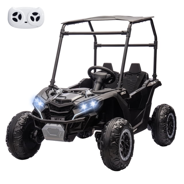 BeesClover 24V Kids' Heavy-Duty Ride Power Wheel with Tent 4WD Off-Road Electric Vehicle, LED Lights, Music & Horn, Shock Absorbers, 3-Speed Options, 4 MPH Mini Golf Cart,2-Seater