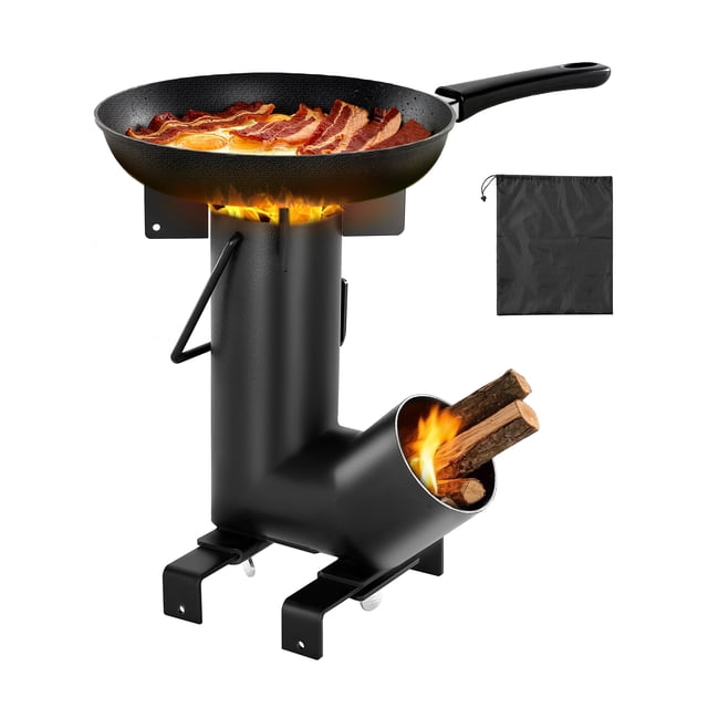 VEVOR Poêle Fusée de Camping à Bois Portable Poêle Fusée Acier au Carbone Noir