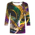 thumbnail image 4 of Penkiiy 2024 Blouse Mardi Gras Hauts pour Femmes T-Shirt Quotidien Blouse à Manches 3/4 Haut à Imprimé Masque Carnaval Col Rond Chemise Décontractée TG Multicolore, 4 of 5