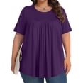 thumbnail image 1 of Aqestyerly Blouse à Manches Courtes pour Femmes Grande Taille, Col Rond Uni Plié, Haut en Tricot Doux et Confortable pour Tenue Décontractée, 1 of 8