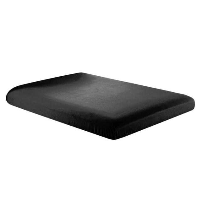 Pompotops Mattress Cover Classic Fitted 100% Cotton Fitted Sheet in black, measuring 90 x 200 cm. Features a practical elasticated waistband for an excellent fit, suitable for mattresses up to a base height of approximately 25 cm. Made from breathable, skin-friendly, pre-shrunk cotton fabric. Washable at 60°C and tumble dry safe.