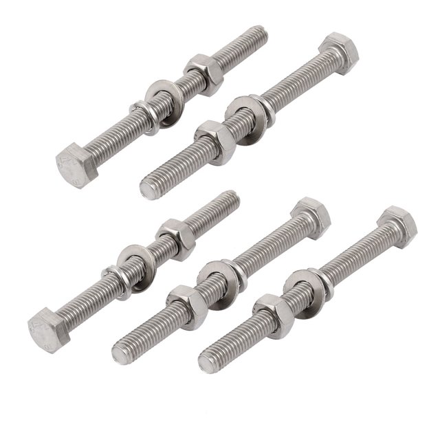 Unique Bargains Ensemble de 5 Boulons Hexagonaux en Acier Inoxydable 316 M8x100mm avec Écrous et Rondelles Kit Assorti