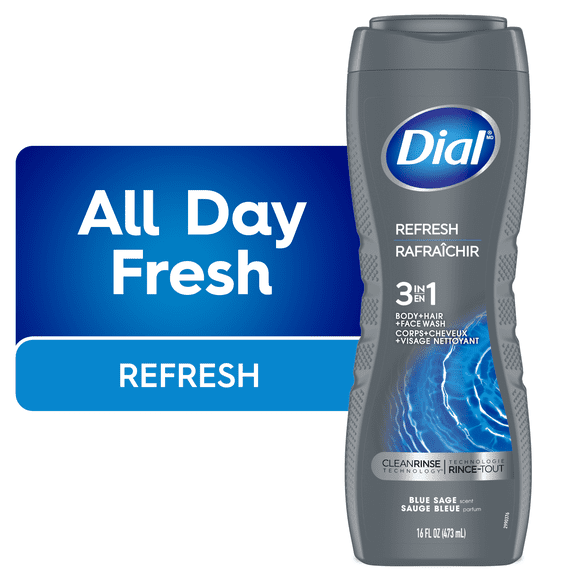 Dial Men 3in1 Body, Hair and Face Wash, Refresh, Blue Sage Scent, 473ml