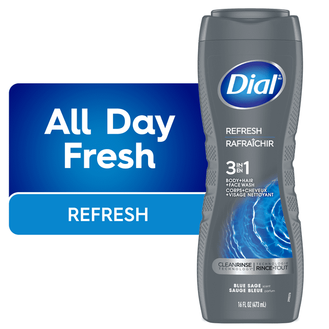 Dial Men 3in1 Body, Hair and Face Wash, Refresh, Blue Sage Scent, 473ml