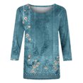 thumbnail image 4 of DPTALR T-shirt Imprimé pour Femmes Manches 3/4 Mi-Longues Blouse Col Rond Hauts Décontractés, 4 of 5