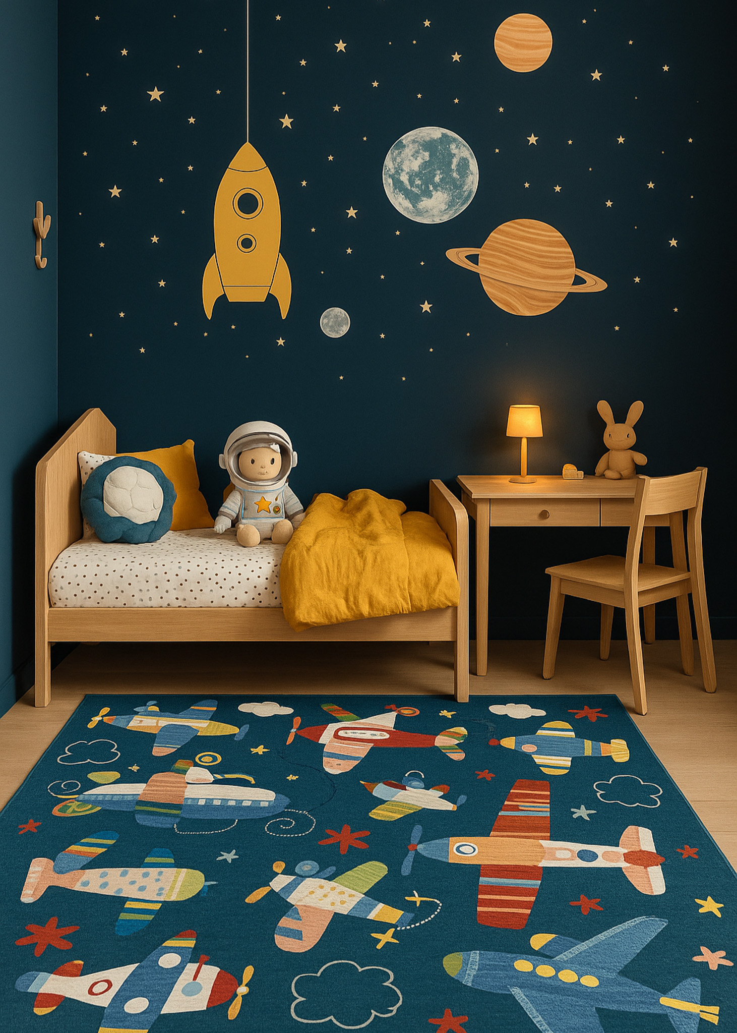 Tapis doux pour la zone de jeu Rug Branch Soft Steps, bleu marine - Salle de jeux, chambre d'enfant, chambre pour garcons et filles