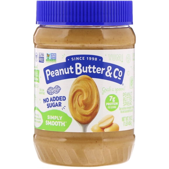 Peanut Butter & Co.,Simply Smooth , Tartinade au Beurre d'Arachide, Sans Sucre Ajouté, 16 oz (454 g)