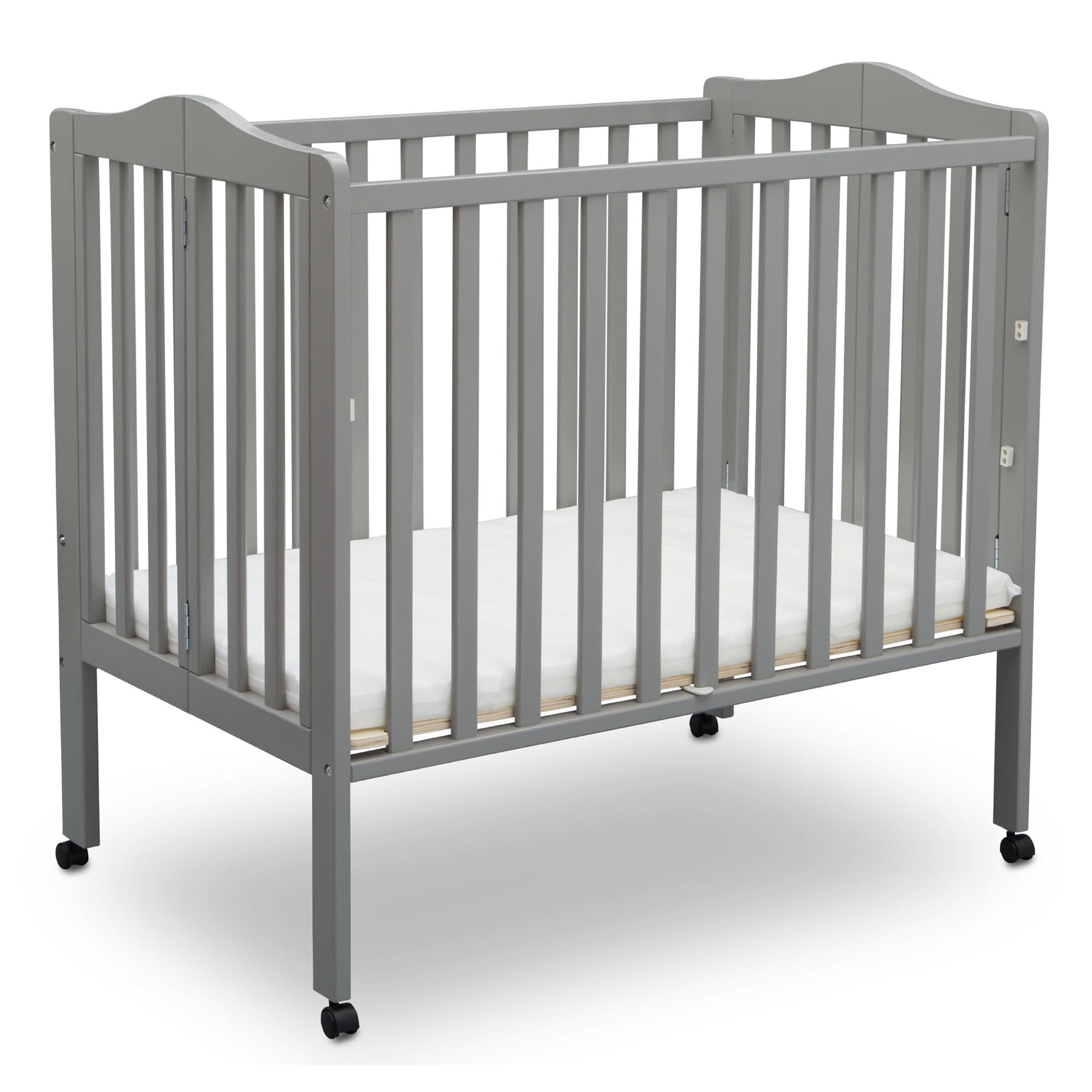 Delta Children Folding Portable Mini Baby Crib with 1.5-inch Mattress, Grey