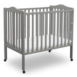 Delta Children Pliage portable Mini Lit bébé avec matelas de 1,5 pouce, gris