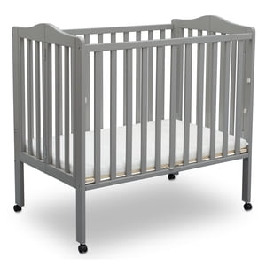 Delta Children Pliage portable Mini Lit bébé avec matelas de 1,5 pouce, gris