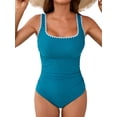 thumbnail image 1 of Charmo Womens Shell Square Neck One Piece Swimsuit Wider Straps Bath Suit Swimwear, 1 of 5