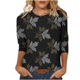 thumbnail image 1 of Pompotops T-shirt Ample Imprimé pour Femme Blouse à Manches 3/4 Col Rond Hauts Décontractés Liquidation, 1 of 5