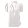 thumbnail image 4 of WEIYLL Tshirt for Women Solid Temperament Loose Short Sleeve Mock Neck Ruffles White Tees Sizes M, 4 of 5