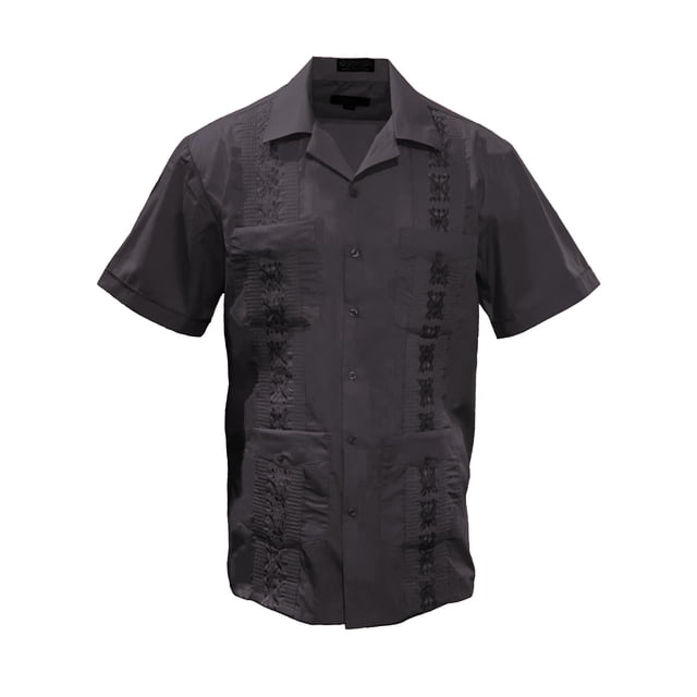 Gravity Threads Mens Guayabera Summer Shirt - Black - Small