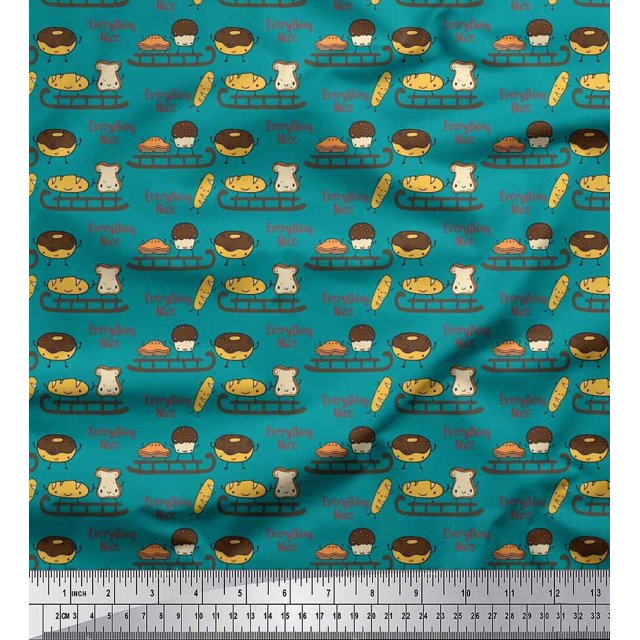 Soimoi Poly Georgette Fabric Sleigh,Bread & Hot Dog Food Print Fabric by Yard 52 Inch Wide