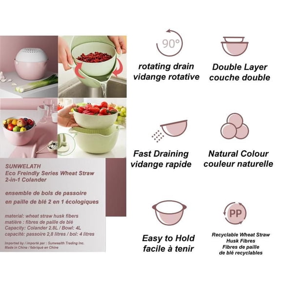 Sunwealth Eco Friendly 4.7L Multi-purpose Colander and Bowl Set
