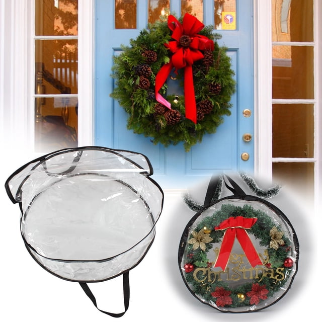 Vaidha Sac de Rangement pour Couronne Sac de Couronne de Noël Conteneur de Couronne de Vacances Sac de Couronne de Noël Sac de Rangement pour Couronne Double Boîte à Couronne Support Noir Support de Rangement Rond Sac de Fête