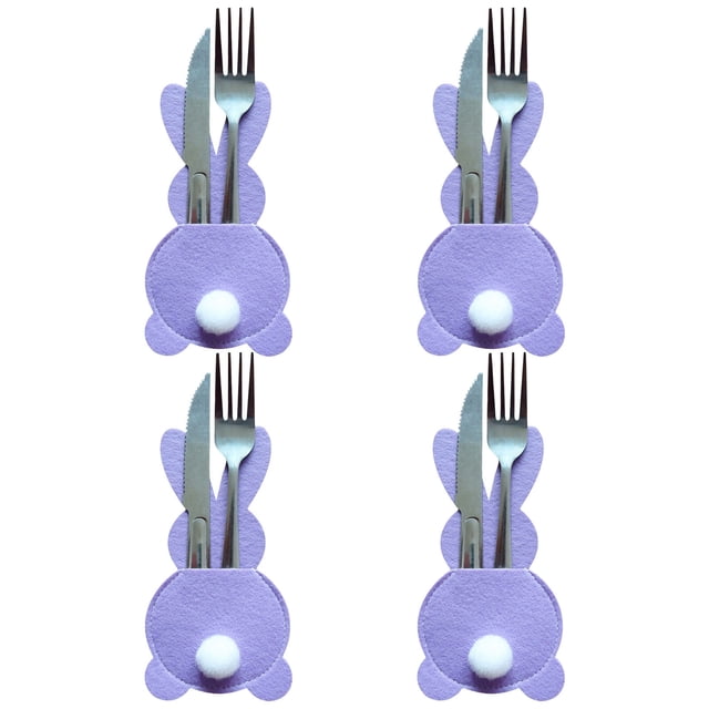 TopLLC Set Of 4 Bunny Flatware Holders Easter Bunny Cutlery Bag Rabbit Cutlery Set With Tail