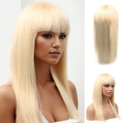 Long Straight Blonde Human Hair Wigs For Women Fashionable Tassel Style Perm And Color Ready Synthetic Hairpiece