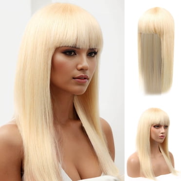 Long Straight Blonde Human Hair Wigs For Women Fashionable Tassel Style Perm And Color Ready Synthetic Hairpiece