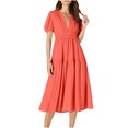 thumbnail image 4 of LOVZFMLL Robe Longue Décontractée pour Femme à Manches Bouffantes, Col en V, Orange, P, 4 of 9