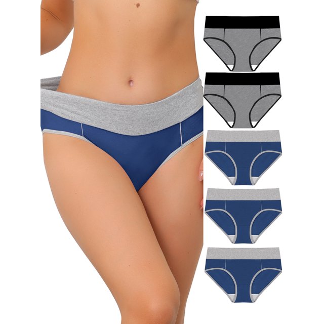 INSPIRE CHIC Women's Plus Size 5 Packs High Rise Brief Stretchy Underwear 1X Blue, Gray