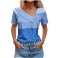 thumbnail image 1 of FAIWAD Women Summer Tops Short Sleeve Irregular V Neck Button T-Shirts Geometric Color Block Print Tees Blouses, 1 of 5