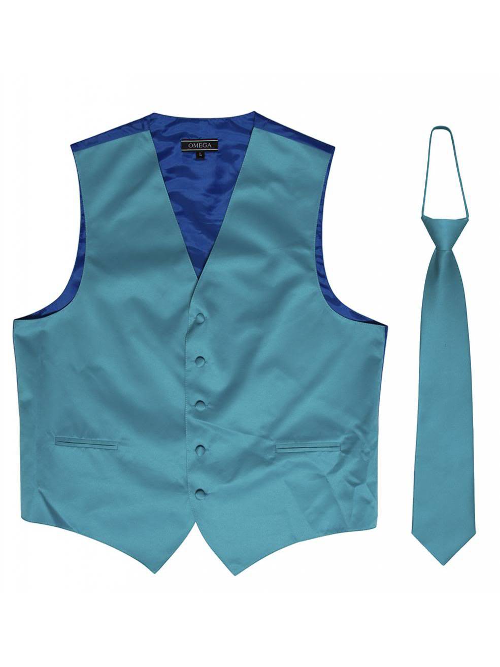 Gilet à Boutons Omega + Cravate Assortie - Bleu Aqua - Très Grand