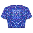 thumbnail image 4 of Haitryli T-Shirt Court à Manches Courtes pour Filles, Imprimé Coloré, Métallique Brillant, Col Rond, Costume pour Danse et Spectacle, Bleu 140, 4 of 7