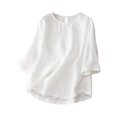 thumbnail image 2 of Meichang Chemises en Lin pour Femmes Été Rétro Manches 3/4 Hauts pour Femmes T-Shirts Basiques Coupe Ample Col Rond T-Shirts Vintage Blouses Grande Taille, 2 of 3