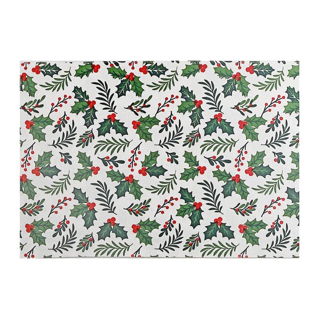 Napperon en Coton Fusionné Houx et Lierre - Ensemble de 12 Napperons Rectangulaires Blancs en Coton Présentant un Motif Répétitif de Feuilles de Houx Vertes et de Baies Rouges, Mesurant 13 par 19 Pouces, Idéal pour la Déco de table des Fêtes et l'Usage Quotidien en Cuisine.