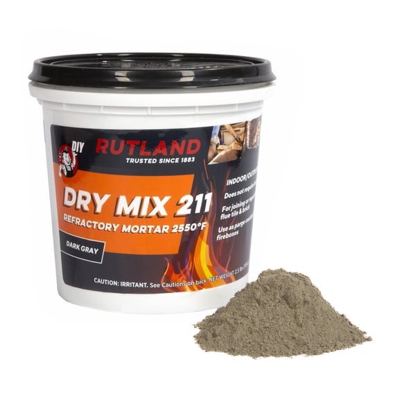 Rutland Products Dry Mix 21125 Refractory Mortar, 2550F, Air Cured Fire Cement, Dark Gray, 2.5 lb Tub