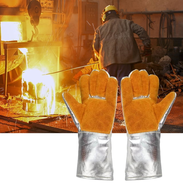 Liquidation des Offres du Jour! Gants Longs en Papier D\'aluminium de Protection contre les Radiations, Résistant à la Chaleur à Haute Température, pour Faire Fondre, Chauffer et Souder, Peuvent Résister à la Chaleur par Température, Gants à Cinq Doigts
