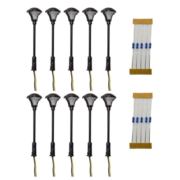 10 Led Lamps Lanterns Metal Z for Model Making with Resistors for 12 Volts Layout Lamppost Railway Train Garden Playground Scene
