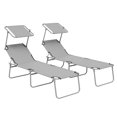 thumbnail image 1 of Outsunny 2 Pcs Chaise Longue d'Extérieur, Chaise Longue Pliante Réglable, Gris, 1 of 10
