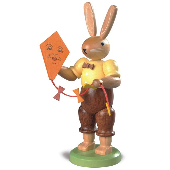 Easter bunny, male with kite, height 11 cm / 4 inch, coloured, original Erzgebirge by Müller Seiffen