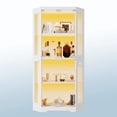 thumbnail image 3 of Modern Glass Display Cabinet for Dining Room – 4-Tier Hexagonal Corner Curio with LED Lights, Motion detector, Charging Ports, Glass Doors, Storage Shelf for Collectibles, Books, Toys – White, 3 of 7