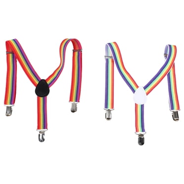 KAKOWELY 2pcs Suspenders Strap Clips Colorful Striped Fashion Straps Anti-Pants Strap Clips for Baby Toddler (Light and dark rainbow color)25.59"X0.98"X0.08"