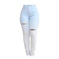 thumbnail image 4 of Gubotare Mid Rise Jeans Women's High Rise Skinny Stretch Ripped Jeans High Waisted Destroyed Denim Pants (Light Blue,Size XL), 4 of 7