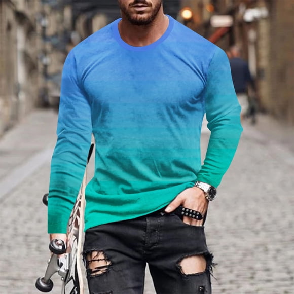 Meichang Long Sleeve T Shirt Men Soft,Men's Graphic Tees Casual 3D Optical Illusion Print T-Shirts Novelty Round Neck Comfy Long Sleeve Shirts for Men