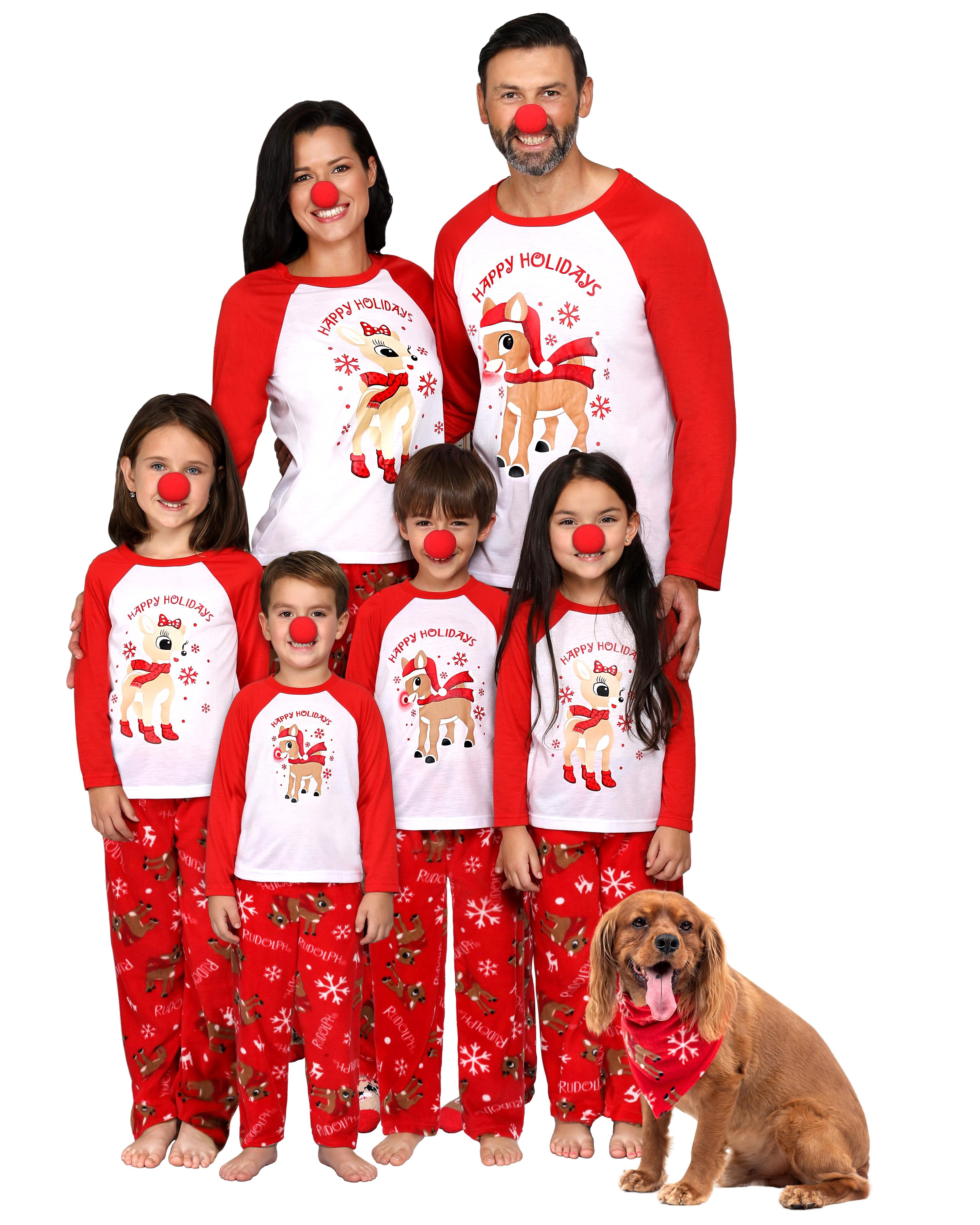 Rudolph Ensemble de Pyjama Familial Ensemble de Vêtements de Nuit Assortis pour les Fêtes Nez Rouge Inclus