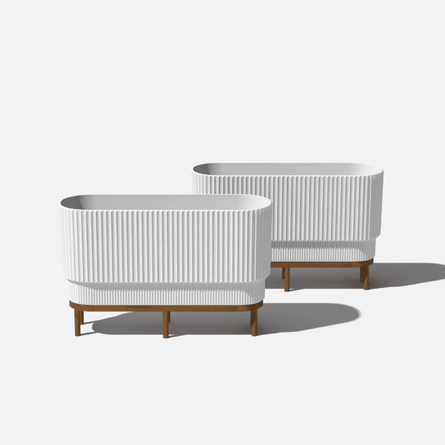 Veradek Demi Series Raised 30" Long Plastic-Stone Planter - (White/Brown, 2 Pack)