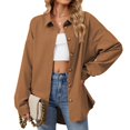 thumbnail image 1 of RXIRUCGD Women's Fashion Solid Color Long Sleeve Lapel Tops, Brown, Size: L, 1 of 9