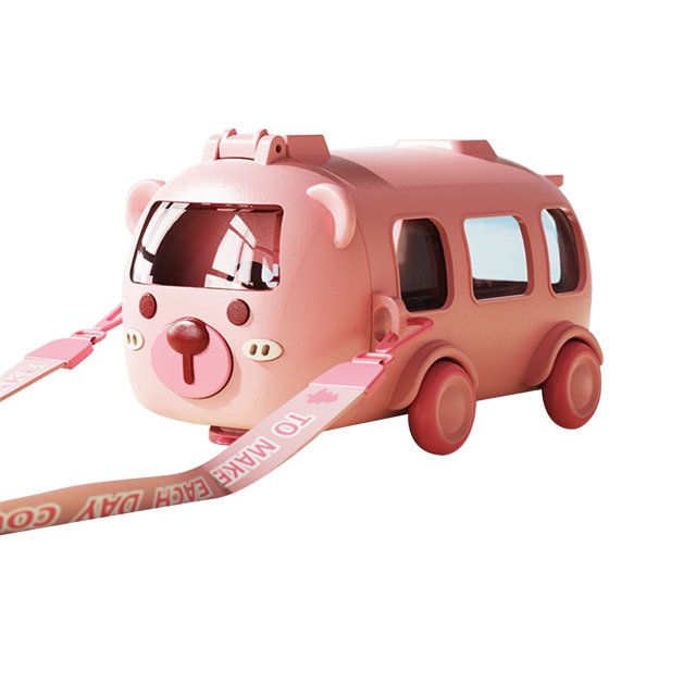 HAOMONZEN Water Bottle with Cute Cartoon Bus Design Removable Fun Toy Water Bottle with Adjustable Shoulder Strap Is Easy To Carry Suitable for Camping Trips for Snack Bathroom Warehouse Sale