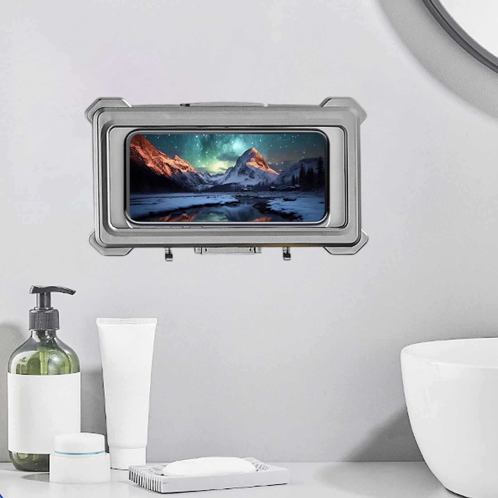 Chmadoxn Bathroom Accessories Toilet Cell Phone Holders Waterproof Box Bathroom Cell Phone Holders Up Kitchen Storage Hole Free Shelf Plastic Phone Cases
