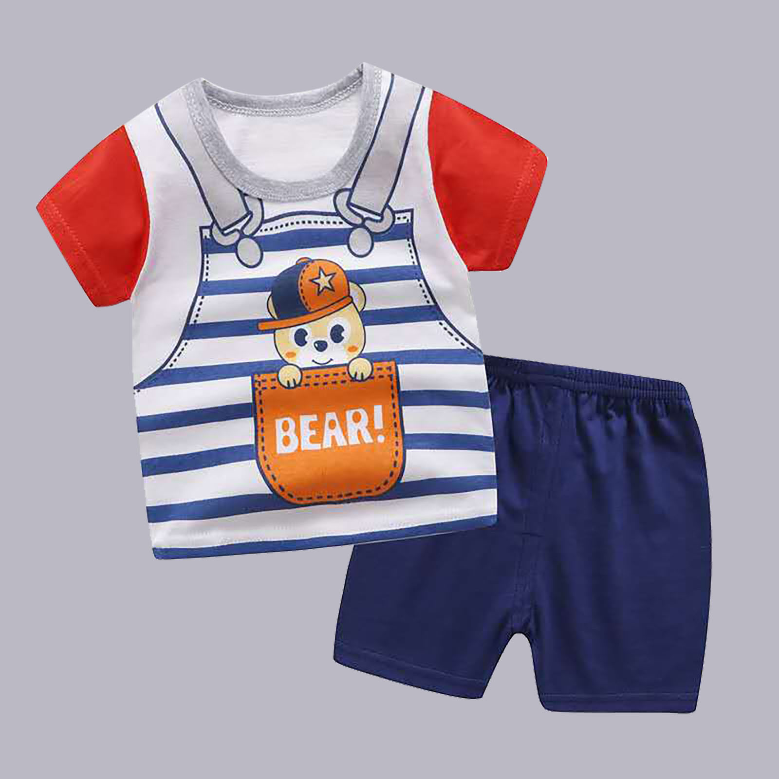 LSLJS Toddler Boys Cartoon Print Pattern Short Sleeve Clothes Summer Two-piece Sute