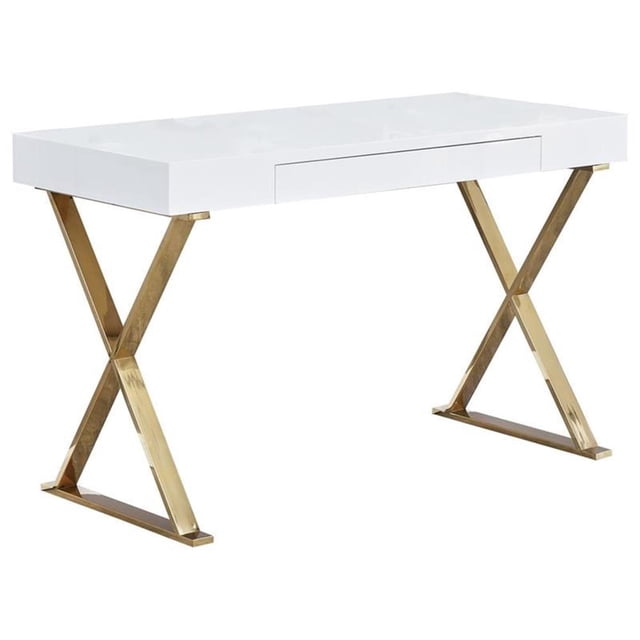 Best Master Bureau d'Ordinateur Moderne à Cadre en Acier Inoxydable - Or à Fini Très Lustré